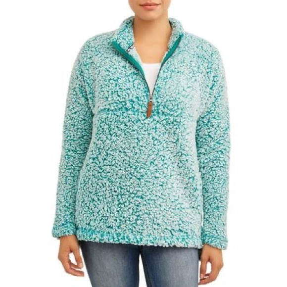 Women’s Time & Tru Teal Sherpa Pullover - Picture 1 of 6